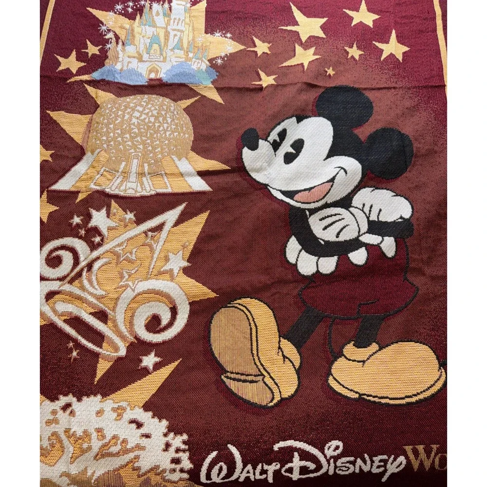 Vintage Disney Mickey Mouse Tapestry Throw Blanket 46x54‎ Burgundy Walt Disney